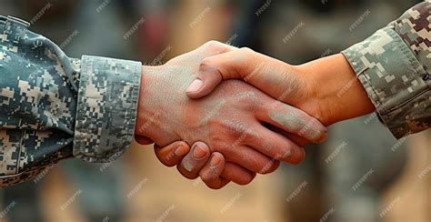 premium photo military shake hands peace negotiations   war ai