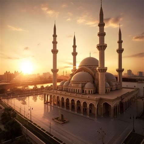 Premium AI Image | a building with a sun setting behind it and the sun ...