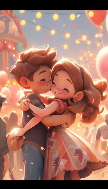 Premium AI Image | Cartoon couple hugging in front of a crowd of ...