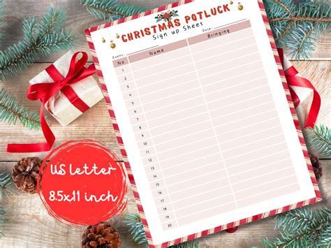 Christmas Potluck Sign up Sheet, Printable Potluck List, Potluck