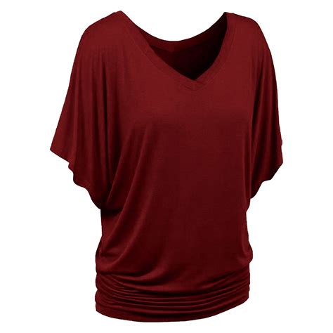 Plus Size Dolman Tops Womens Short Sleeve Shirring Detail V Neck Loose