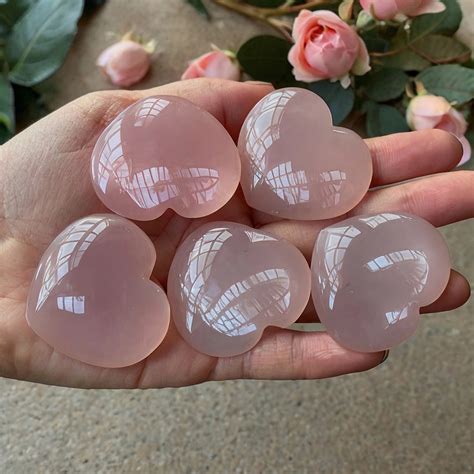 5 Pcs Rose Quartz Heart Bundle Set Choose Your Size - Etsy