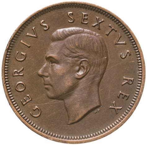 Монета ЮАР 1 пенни (penny) 1952 стоимостью 378 руб.