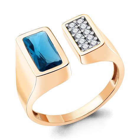 Кольцо из золочёного серебра AQUAMARINE А6958693А-п с фианитом и Лондон ...