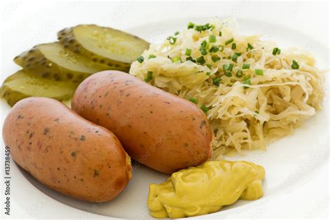 Regensburger Wurst mit Kraut Stock Photo | Adobe Stock