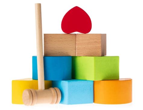 premium photo toy wooden geometric shape isolated  white background