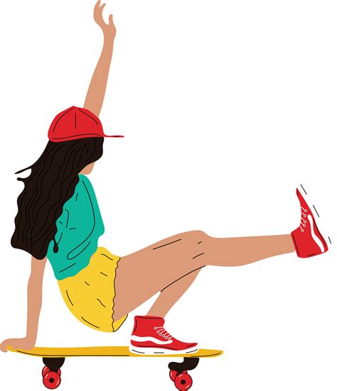 Girl on board. Girl ride on skateboard or longboard Trendy female ...
