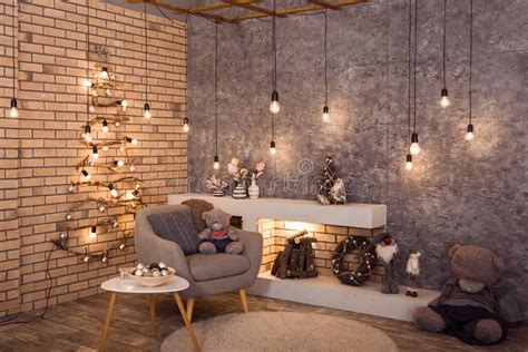 winter loft style room  christmas decoration stock photo image