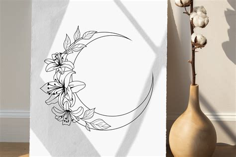 Floral moon svg, lily flower, celestial svg, crescent moon By Pretty