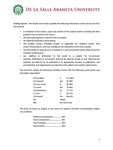 De La Salle Araneta University Grading System | Grading (Education) | Test (Assessment)