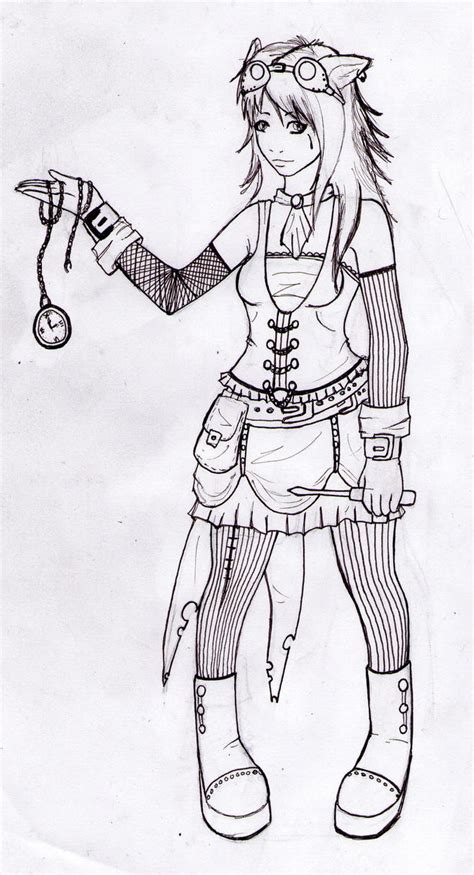 Steampunk Girl, lineart by FantomeKiri on DeviantArt