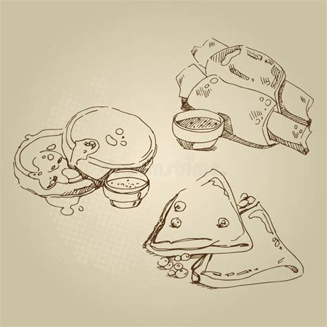 Vector нарисованные рукой блинчики кухни эскиза еды русские ...