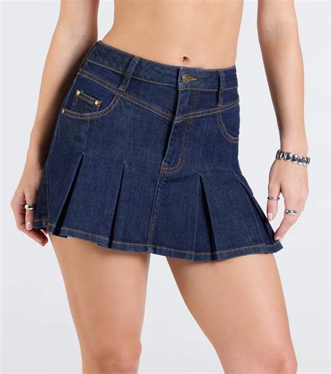 pleated princess high rise denim mini skirt windsor