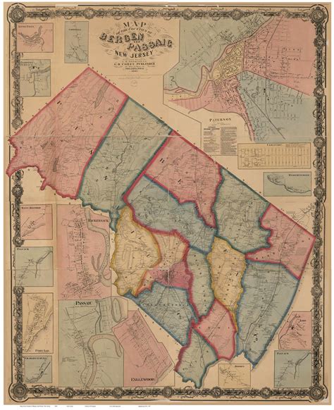 Bergen & Passaic County New Jersey 1861 - Old Map Reprint - OLD MAPS
