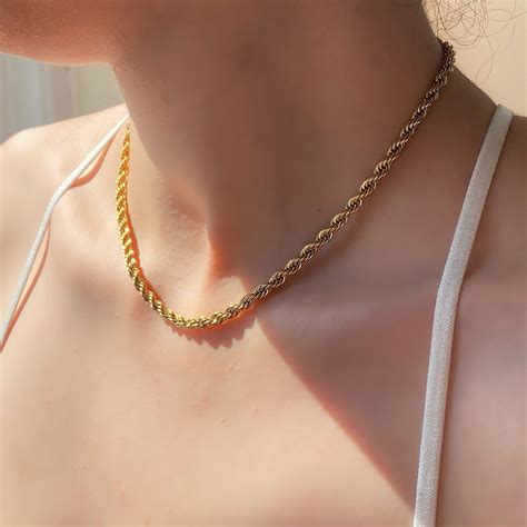 18K Gold Plated Stainless Steel 4mm Twisted Rope Chain - Etsy UK ...