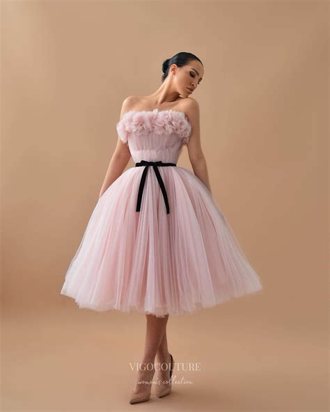 Pink Pleated Tulle Short Prom Dresses Belt Strapless Hoco Dress 24066