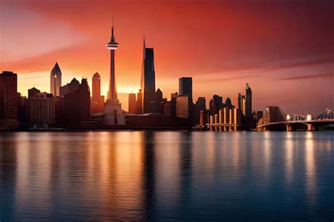 Premium Photo | A city skyline with the skyline of toronto at sunset