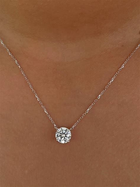 3 Ct Round Lab Created Diamond Necklace,14k Gold Lab Grown Diamond