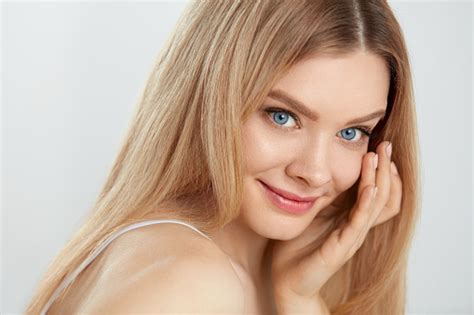 Beautiful Woman Face Portrait Female Touching Skin Under Eyes Stock ...