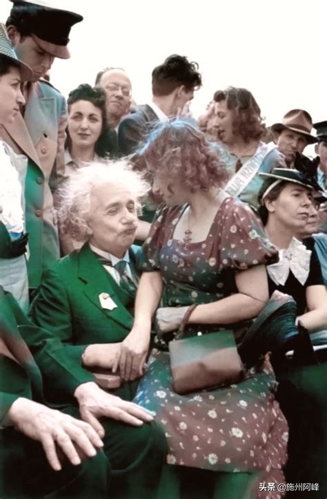 Old photo: woman sitting on Einstein's lap, Soviet officer smoking