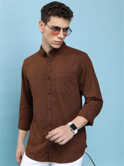 Buy Highlander Brown Solid Slim Fit Casual Shirt for Men Online at Rs ...