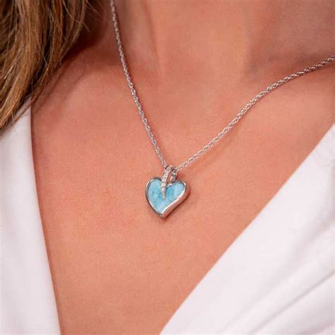 Blue Heart Necklace in sterling silver with White Sapphire