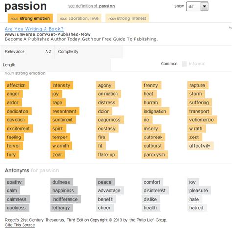 I found great synonyms for "passion" on the new Thesaurus.com ...
