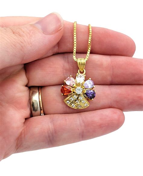 Multi-Colored Gemstone and Diamond Flower Pendant Necklace in 18 Karat
