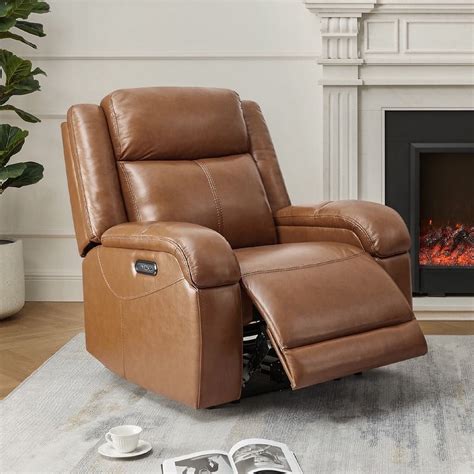 CHITA Genuine Leather Power Recliner, Automatic Wall Hugger Chairs for