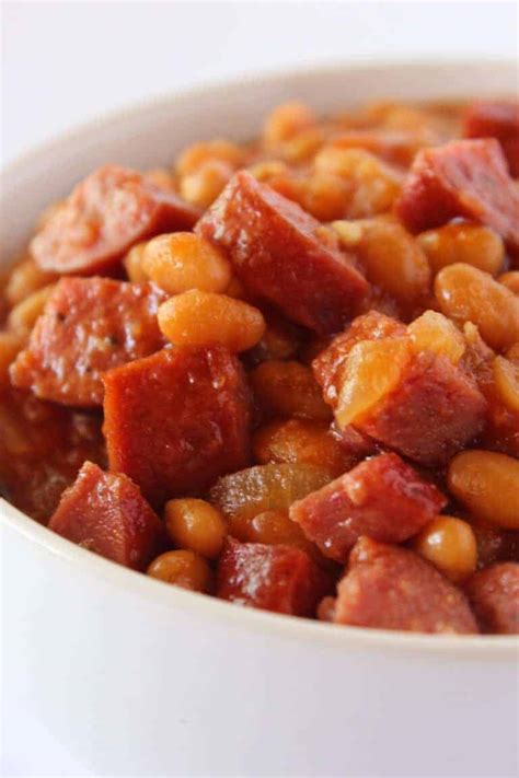 Smoked Sausage Baked Beans Recipe | Practically Homemade