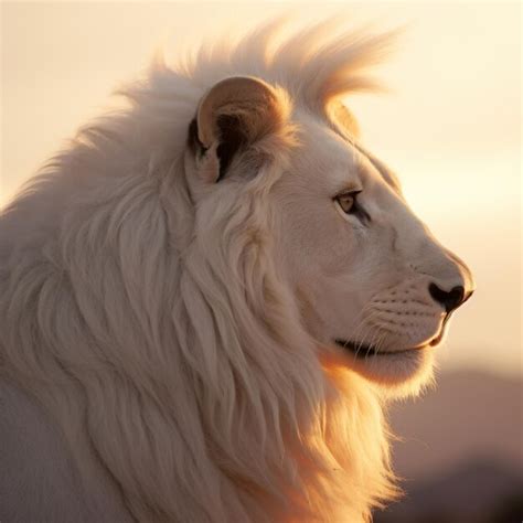 Premium AI Image | An albino lion in profile its gaze focused on the ...