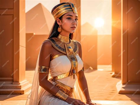 Beautiful Egyptian queen against the backdrop of ancient sights