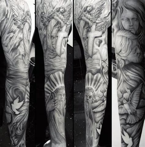75 Religious Sleeve Tattoos For Men - Divine Spirit Designs