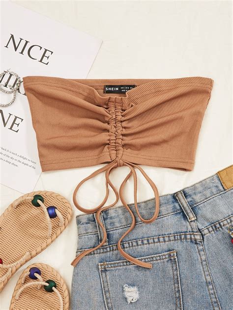 Drawstring Knot Ruched Tube Top