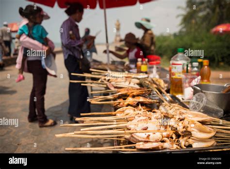 BBQ Stalls at Crab Market, Kep, Kep Province, Cambodia, Indochina ...