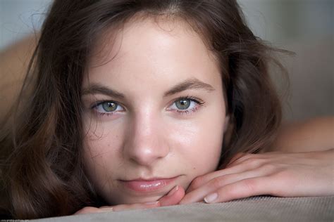 model, Errotica Archives, face, blue eyes, brunette, hands, long hair