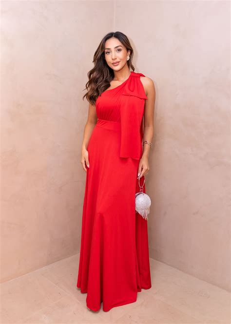 Vestido De Laço No Ombro - Vestido Longo de Festa Madrinhas Fluity Laço no Ombro Glory Vermelho ...