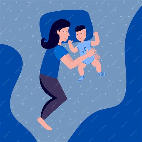 Premium Vector | Happy mother sleeping with her child on bed mom and