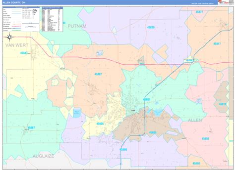 Allen County, OH Wall Map Color Cast Style by MarketMAPS - MapSales