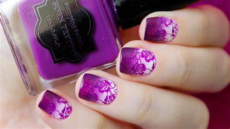 Фиолетовый маникюр с градиентом и стемпингом / Violet manicure with ...