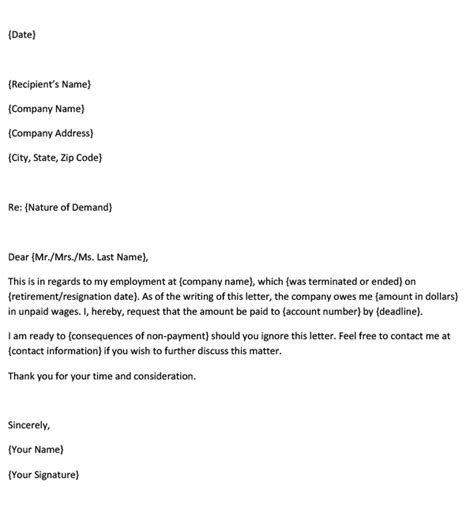 Free Unpaid Wages Demand Letter | Sample - Word | PDF