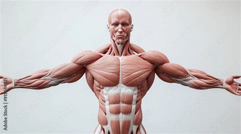 detailed illustration  upper body human muscular anatomy highlighting