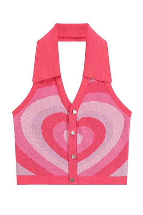 Pink Layered Heart Collar Halter Neck Top for Women Indie