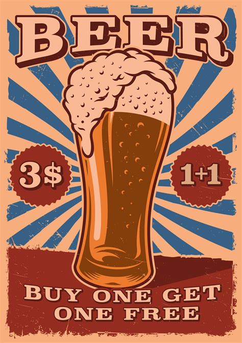 Vintage beer poster with a glass of beer 1418350 Vector Art at Vecteezy