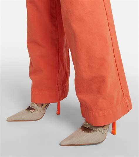 Off-White - Pop Oyster linen slingback pumps Off-White