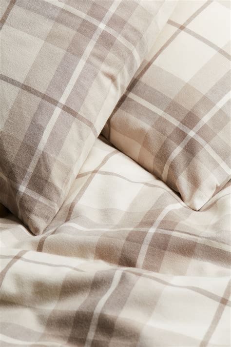 Dubbelt påslakanset i flanell - Beige/Rutig - Home All | H&M SE