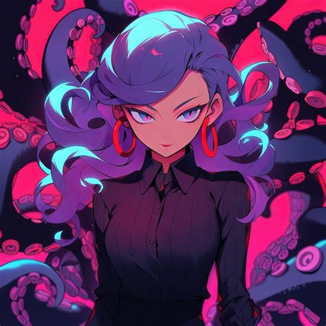premium photo sexy anime girl character  black suit  tentacles