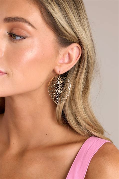 Gold Monstera Leaf Earrings - All Jewelry | Red Dress