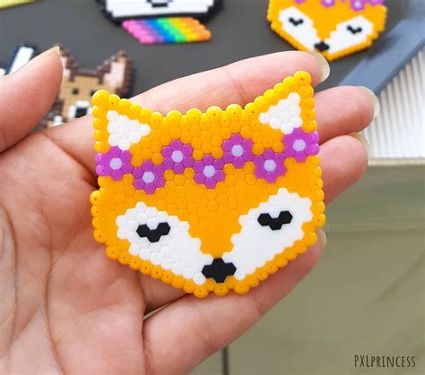 Fox pin pixel art kawaii brooch perler hama beads 8 bit cute etsy – Artofit