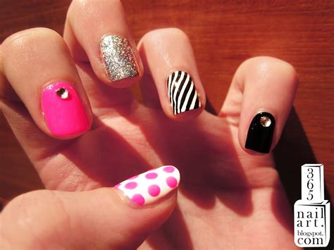 19 Each Finger Different Nails Designs Images - Peach and Black Nail ...